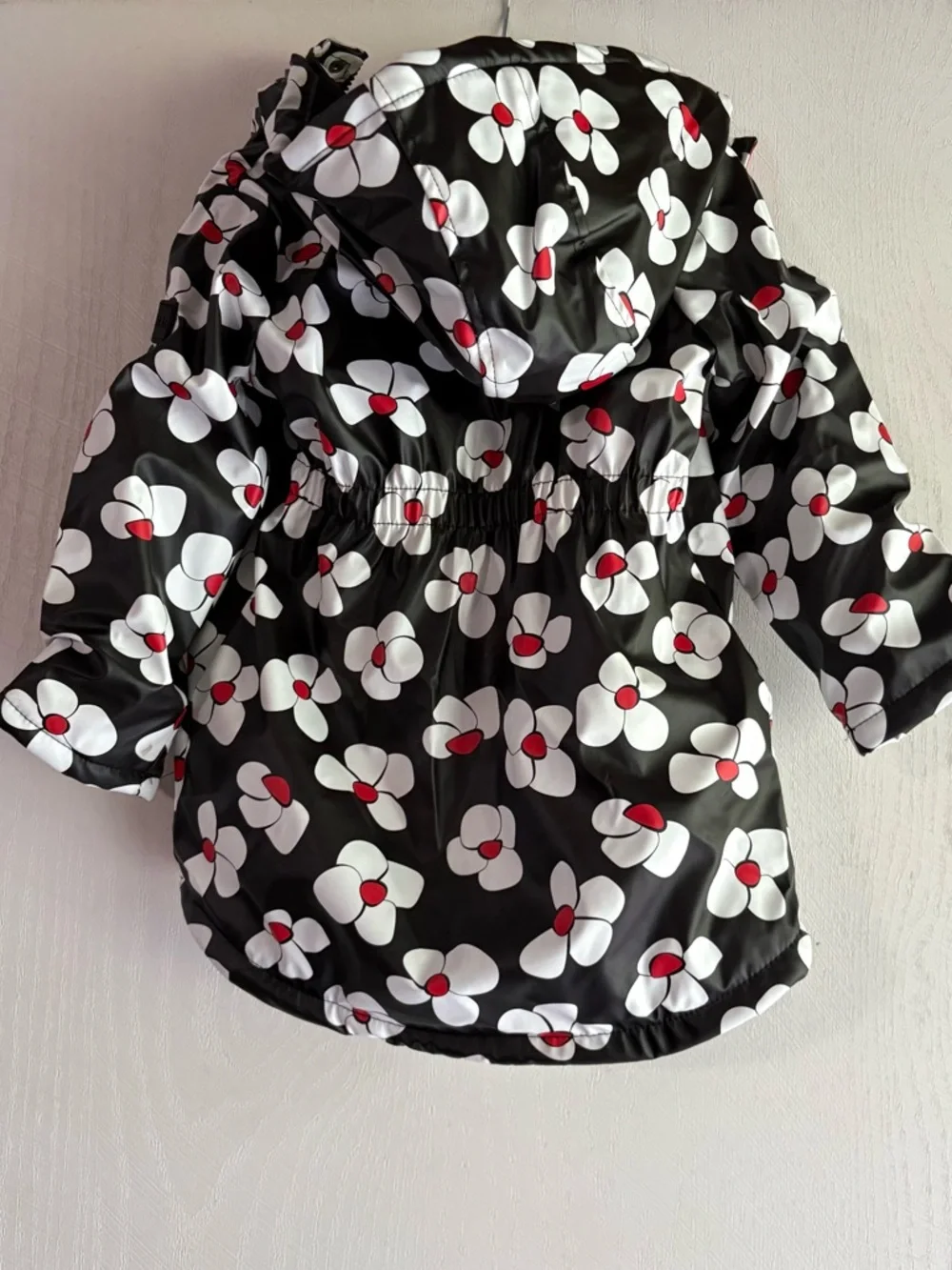 Hunter‎ Girls 4T Floral Rain Jacket Black White Red Hooded Waterproof Fleece